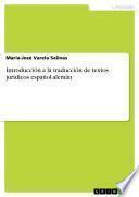 Libro de Introducción A La Traducción De Textos Jurídicos Español Alemán